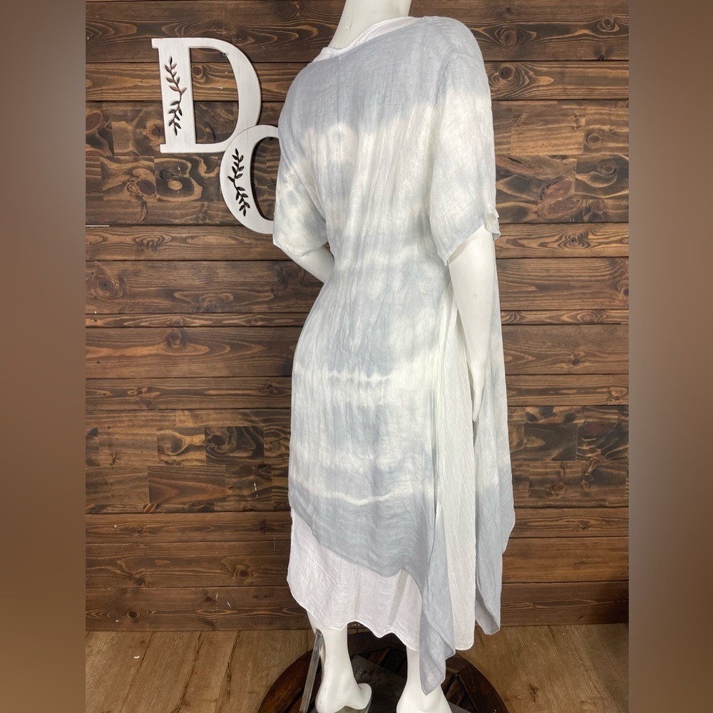 Saga | Made in Italy Linen Hanky Dress Layered Ombre Tie Dye Handkerchief Dress - Picture 5 of 9
